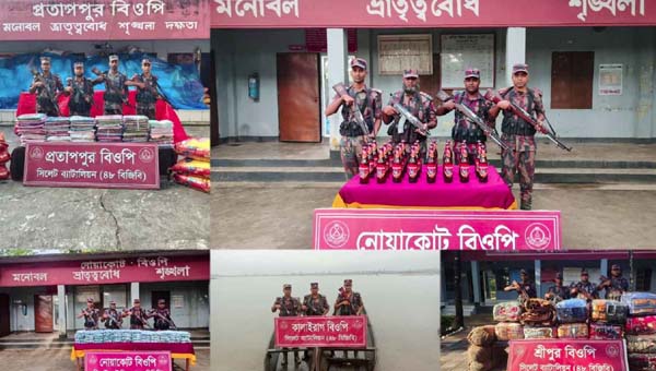 সীমান্তে ৫২ লাখ টাকার চোরাচালান পণ্য জব্দ