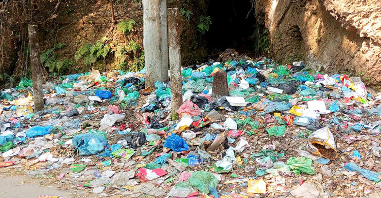 বিদ্যালয়ের সামনে আবর্জনার স্তুপ!