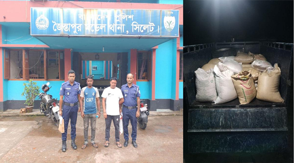 জৈন্তাপুরে ৪৭ বস্তা চোরাই চিনি জব্দ, গ্রেপ্তার ২