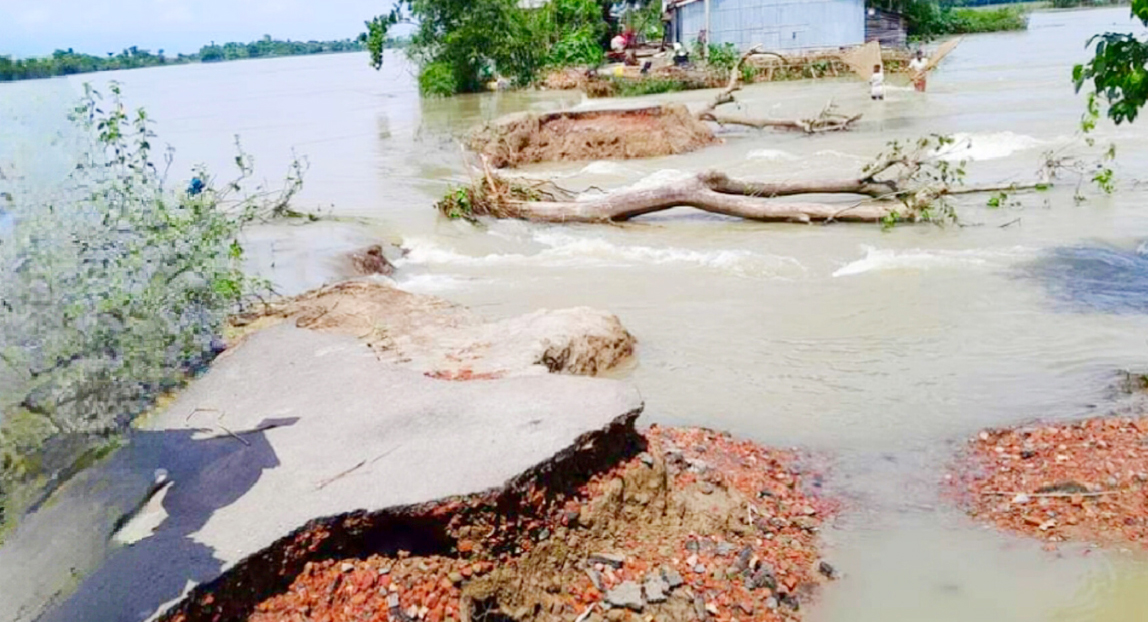 সুনামগঞ্জে বন্যায় সড়কপথের ব্যাপক ক্ষতি, দুর্ভোগ চরমে