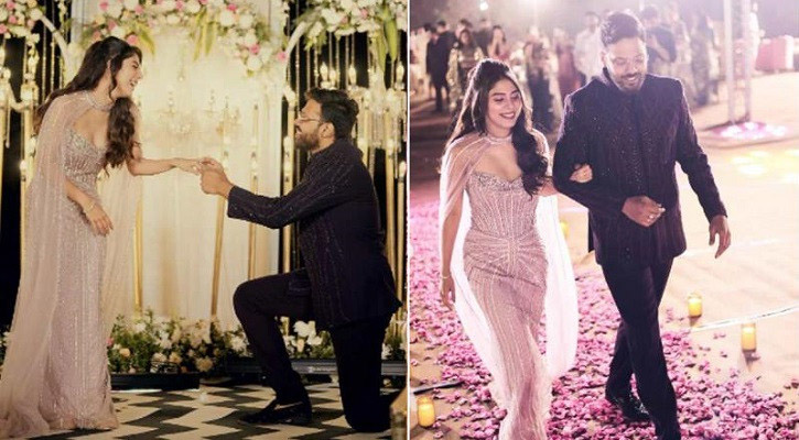 হাঁটু মুড়ে বসে অভিনেত্রীকে আংটি পরালেন হবু স্বামী