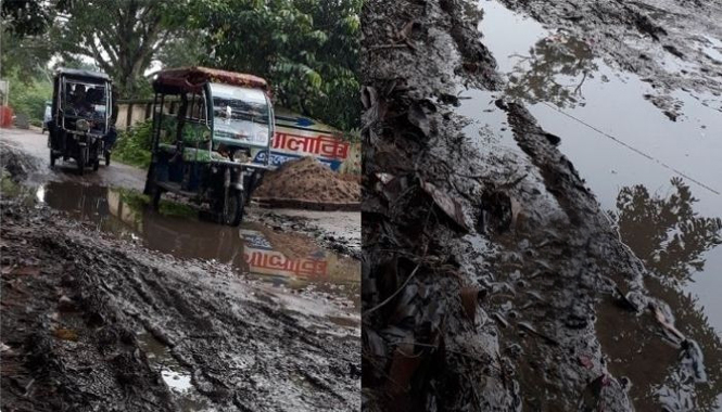 বানিয়াচংয়ে ভাঙা সড়কে দুর্ভোগ, হাসপাতালে পৌঁছানোও কষ্টসাধ্য