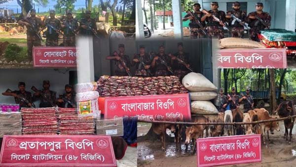 সিলেট সীমান্তে ১ কোটি ৮৬ লাখ টাকার মালামাল জব্দ
