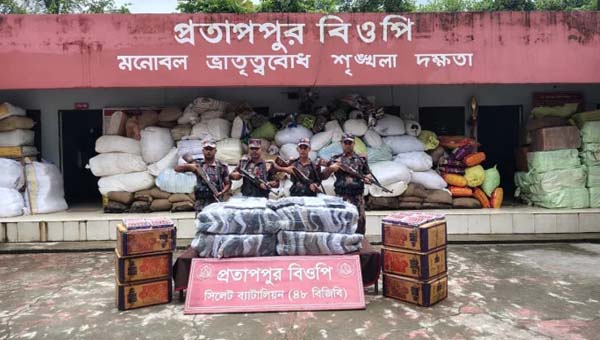 সিলেট সীমান্তে বিজিবির অভিযান, সাড়ে ১৫ লাখ টাকার পণ্য আটক