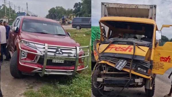 মাধবপুরে ইউএনওর সরকারি জিপের সঙ্গে কাভার্ড ভ্যানের সংঘর্ষ
