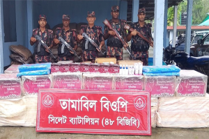 সিলেট সীমান্তে দুই কোটি টাকার চোরাই পণ্য জব্দ