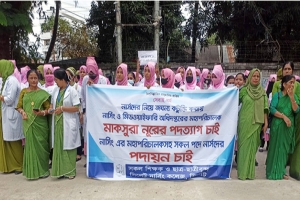 একদফা দাবিতে সিলেটে নার্সিং অ্যাসোসিয়েশনের মানববন্ধন