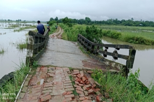 গোয়াইনঘাটে ঝুঁকিপূর্ণ ব্রিজের ওপর দিয়ে কদমতলা গ্রামবাসীর যাতায়াত