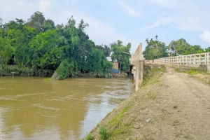 নদীর বুকে চার কোটি টাকার সেতু, তবু ভরসা ডিঙি নৌকা আর বাঁশের সাঁকো