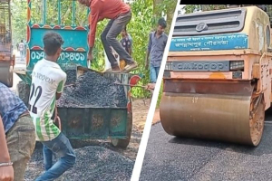 জগন্নাথপুরে প্রাণরেখা রানিগঞ্জ–হলিকোনা সড়কে অবশেষে কার্পেটিং কাজ শুরু