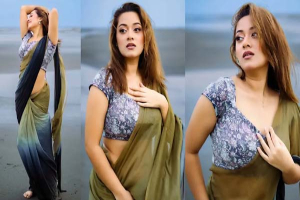 সমুদ্রতীরে দীঘি, শাড়িতে ছড়ালেন রূপের দ্যুতি