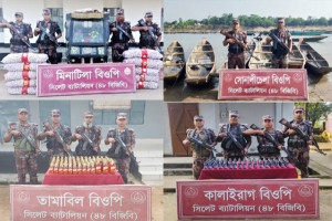 সিলেট-সুনামগঞ্জ সীমান্তে বিজিবির অভিযানে ৭৩ লাখ টাকার মদ ও চোরাই পণ্য জব্দ