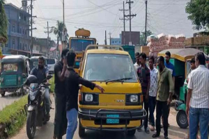 ব্যাটারিচালিত ভ্যান বন্ধের দাবিতে গোলাপগঞ্জে ট্রাক শ্রমিকদের কর্মবিরতি