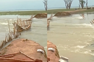 তাহিরপুরে পাহাড়ি ঢলে ভেঙে গেছে নজরখালী বাঁধ